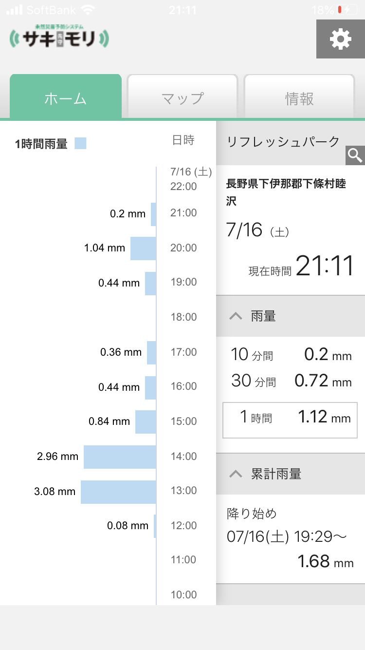 雨量確認画面